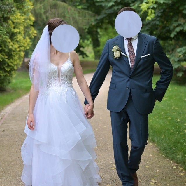 Suknia ślubna z falbanami 175-180cm / M -L regulowana (także ciążowa)