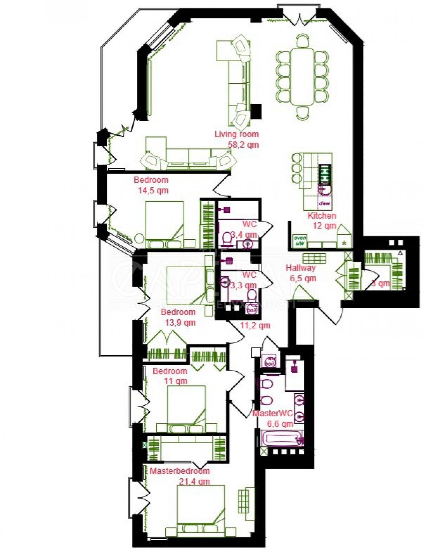 Оренда 5к квартири, вул. Хмельницького Богдана,  Arch House