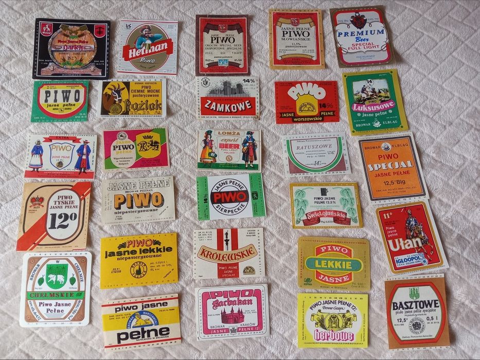 Stare etykiety piwne z lat 80. Birofilistyka (89 sztuk)