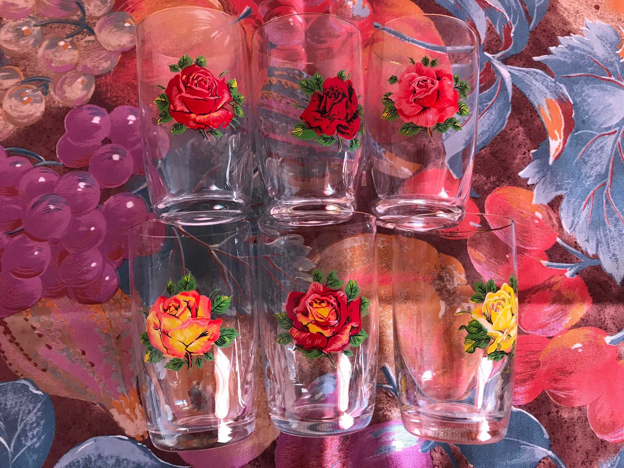 Чешское стекло стаканы бокалы 6шт. роза набор винтаж 125мл
