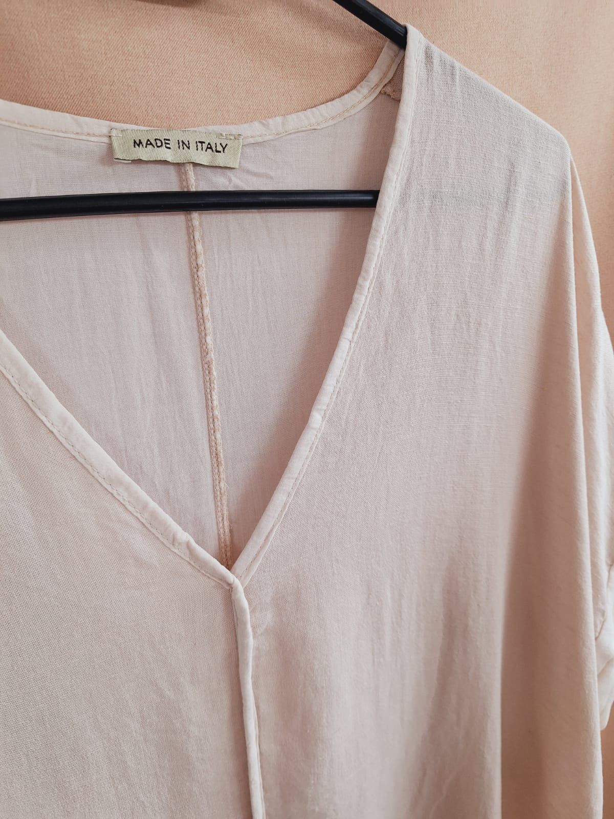 Bluzka tunika lniana len pudrowy róż oversize L xl