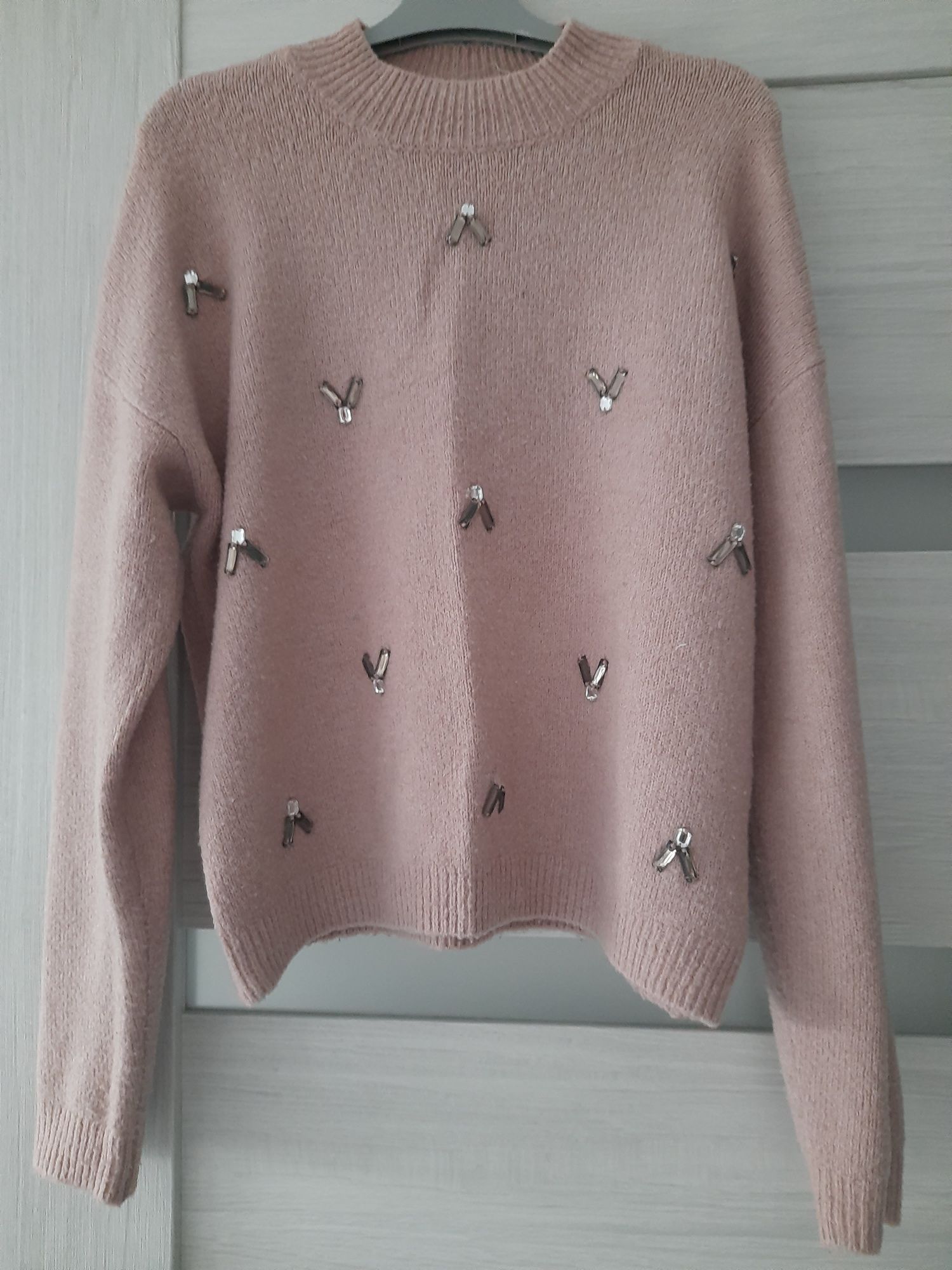 Sweter h&m aplikacja pudrowy róż 146/152 xs
