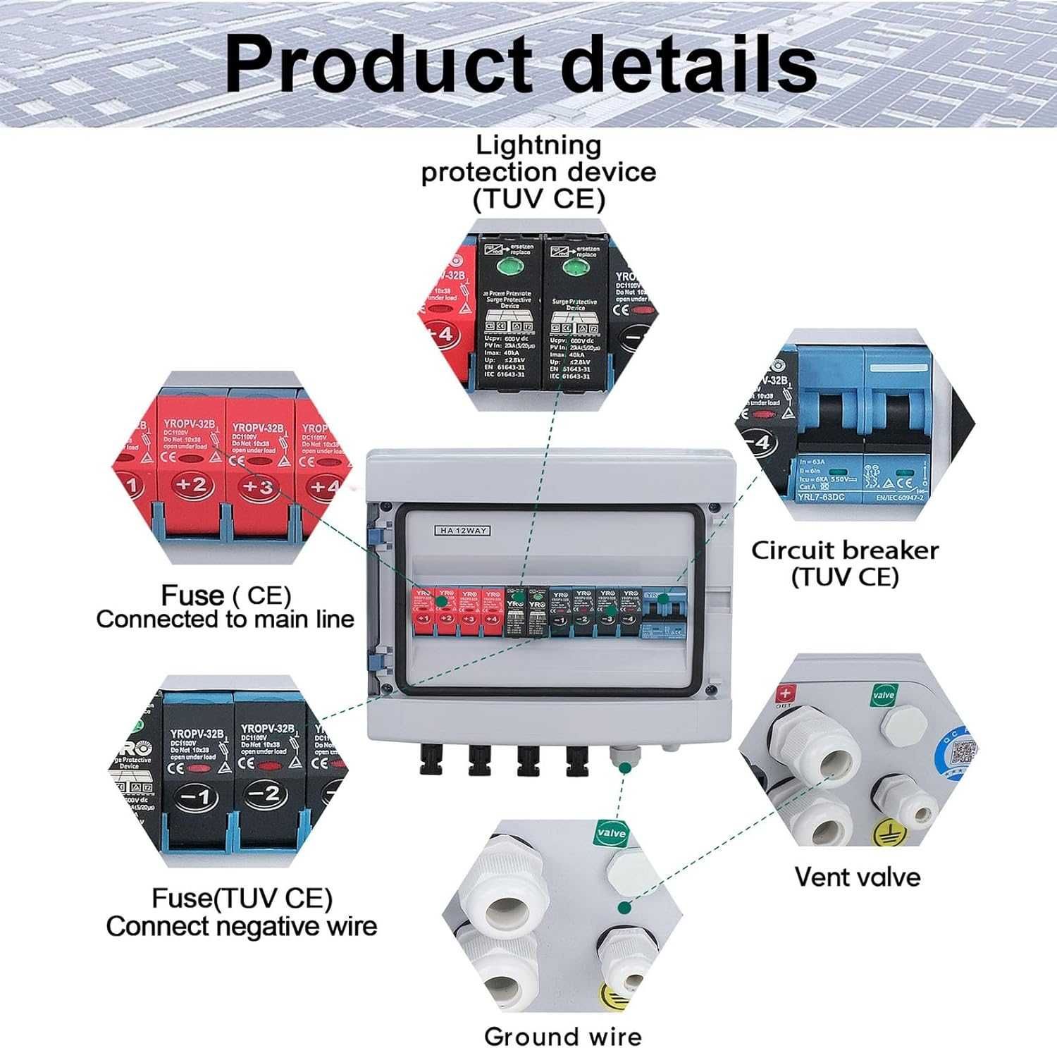 4 w 1 Out PV Combiner Box Solar PV 550V