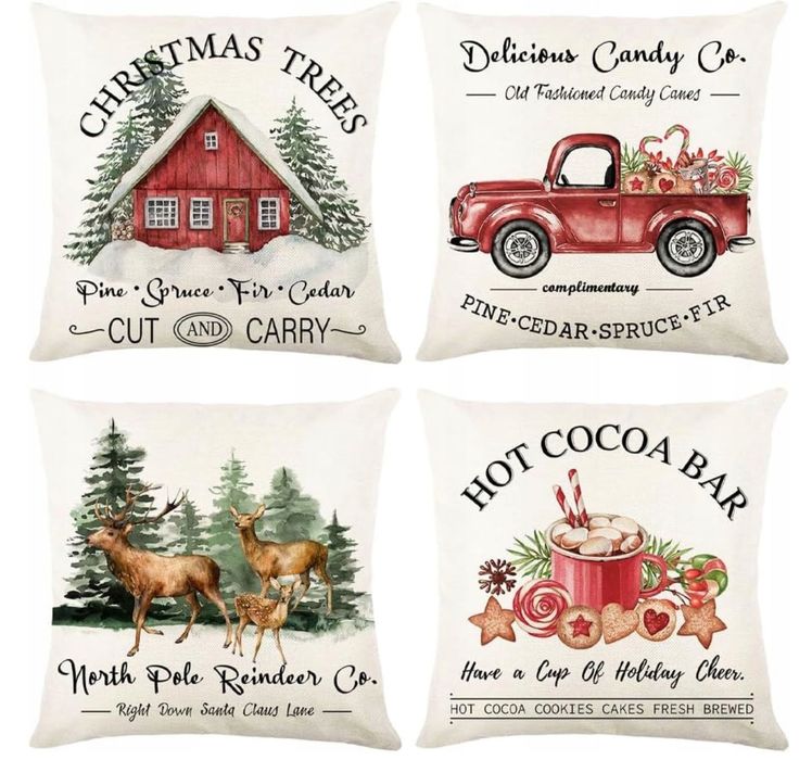 Poszewki Na Poduszki Na Boże Narodzenie Świąteczne Zestaw 4szt 45x45cm