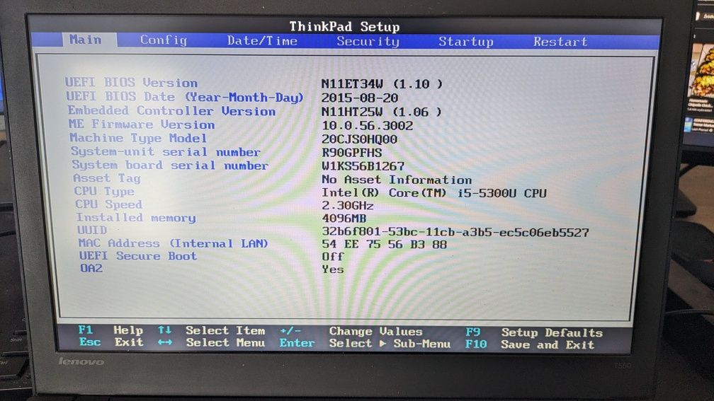 Laptop Lenovo ThinkPad T550