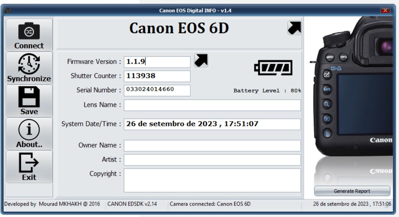 Canon 6D, 2 baterias, 1 carregador, etc. (113938 disparos)
