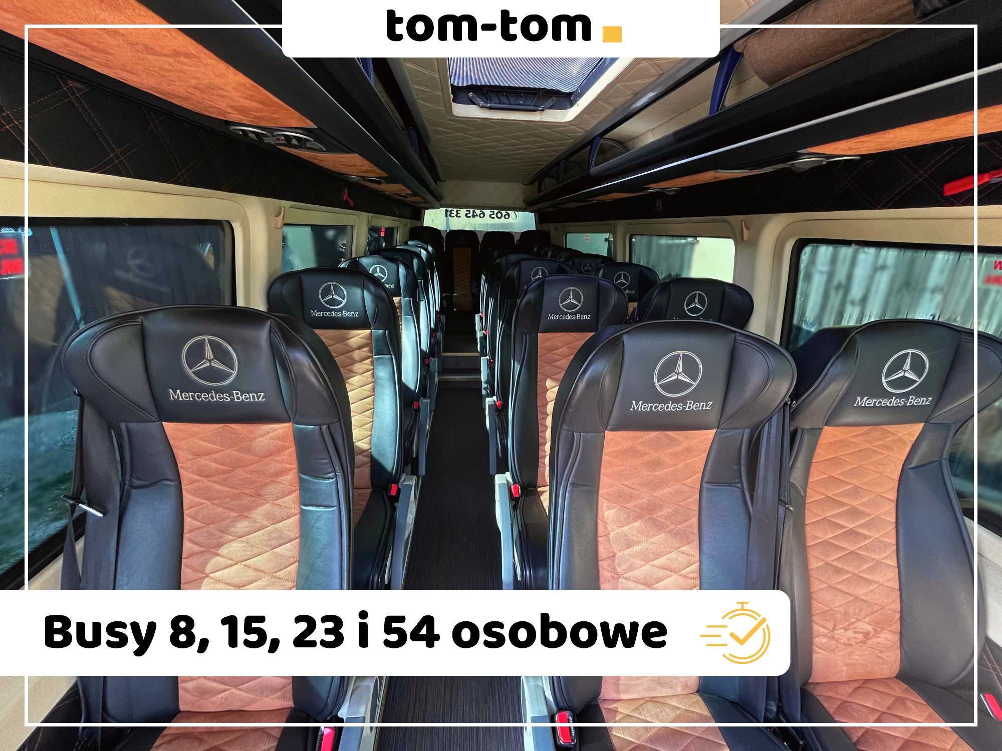 Przewóz osób, wynajem busa z kierowcą, transport osób. 8,23,54 miejsca