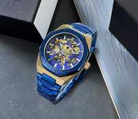 Оригинальные мужские наручные часы Gusto Skeleton Blue-Gold