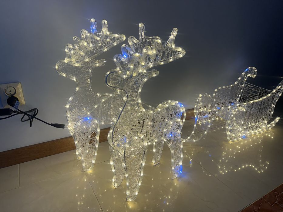 Renifery z saniami led zaprzęg flash świąteczne śliczne 150cm