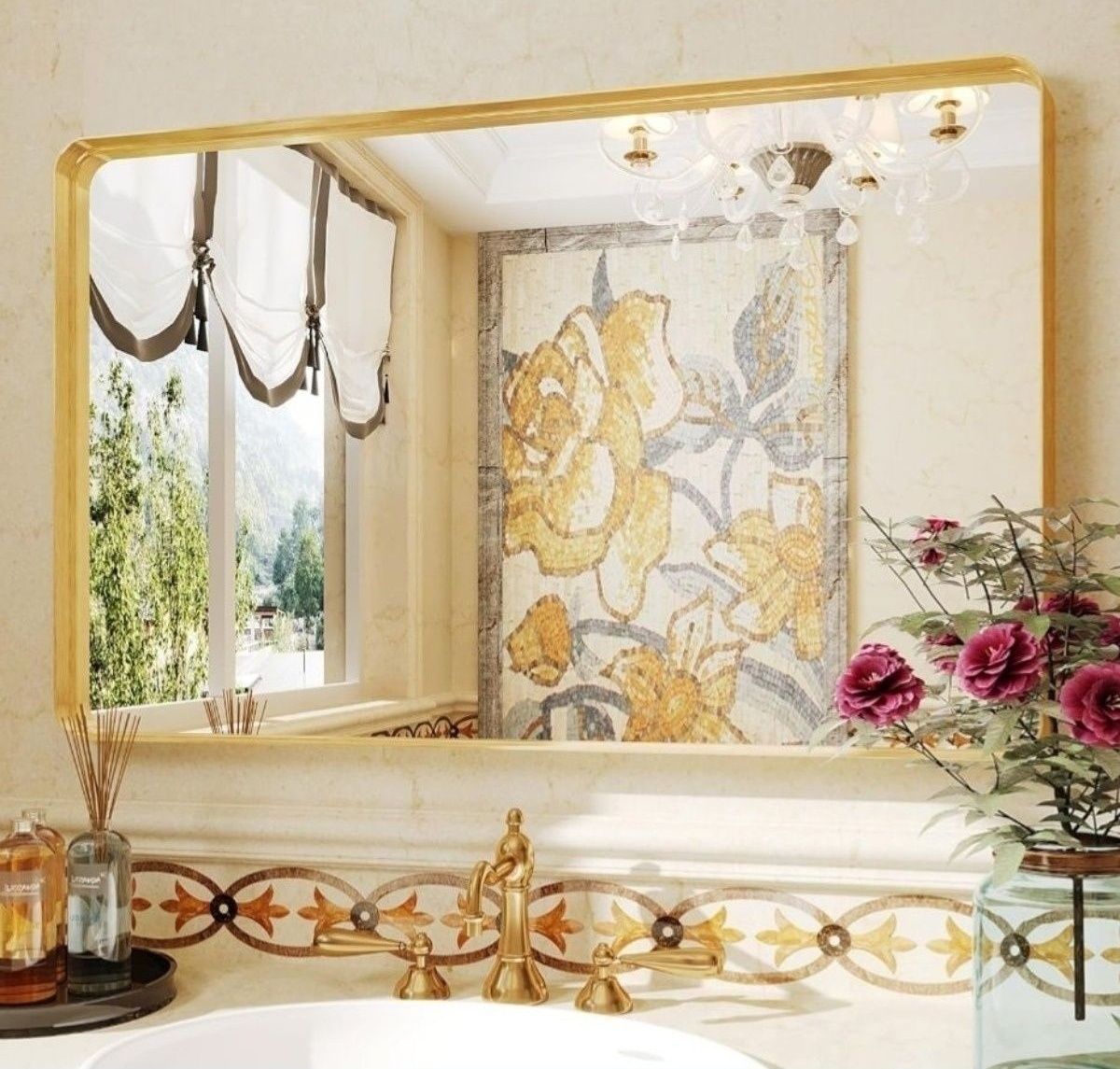 Lustro, 55 x 75 cm z aluminiową ramą w kolorze szczotkowanego złota