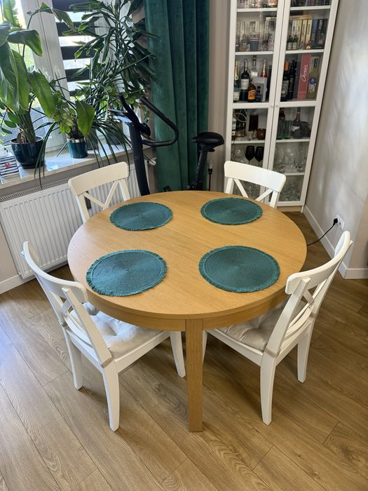 Stół okrągły rozkładany + 4 krzesła Ikea