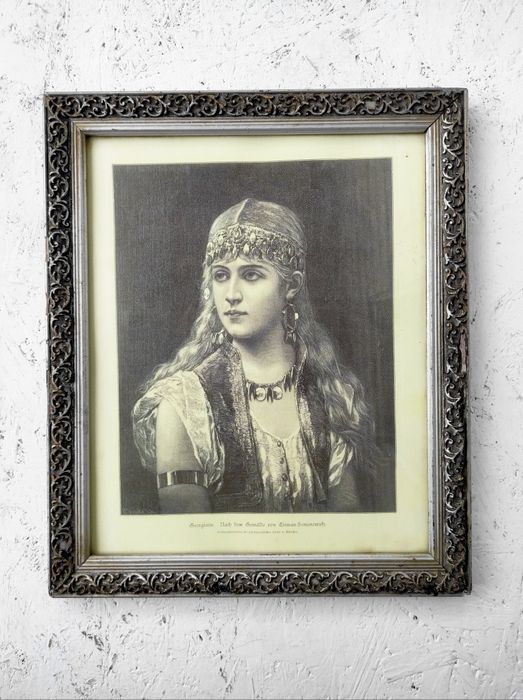 Stary obraz w ramie Portret Gruzinki secesja
