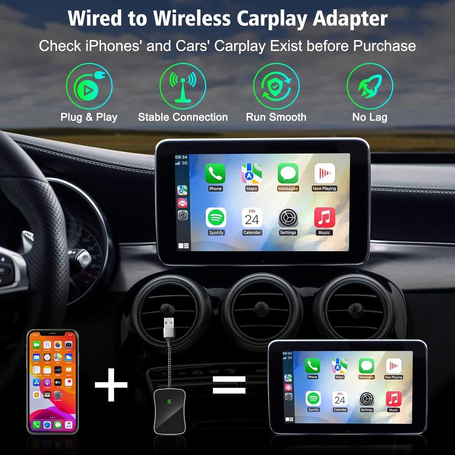Adapter bezprzewodowy Smanu Carplay, klucz sprzętowy Apple Carplay