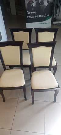 Krzesła drewniane jasne obicie 8 sztuk