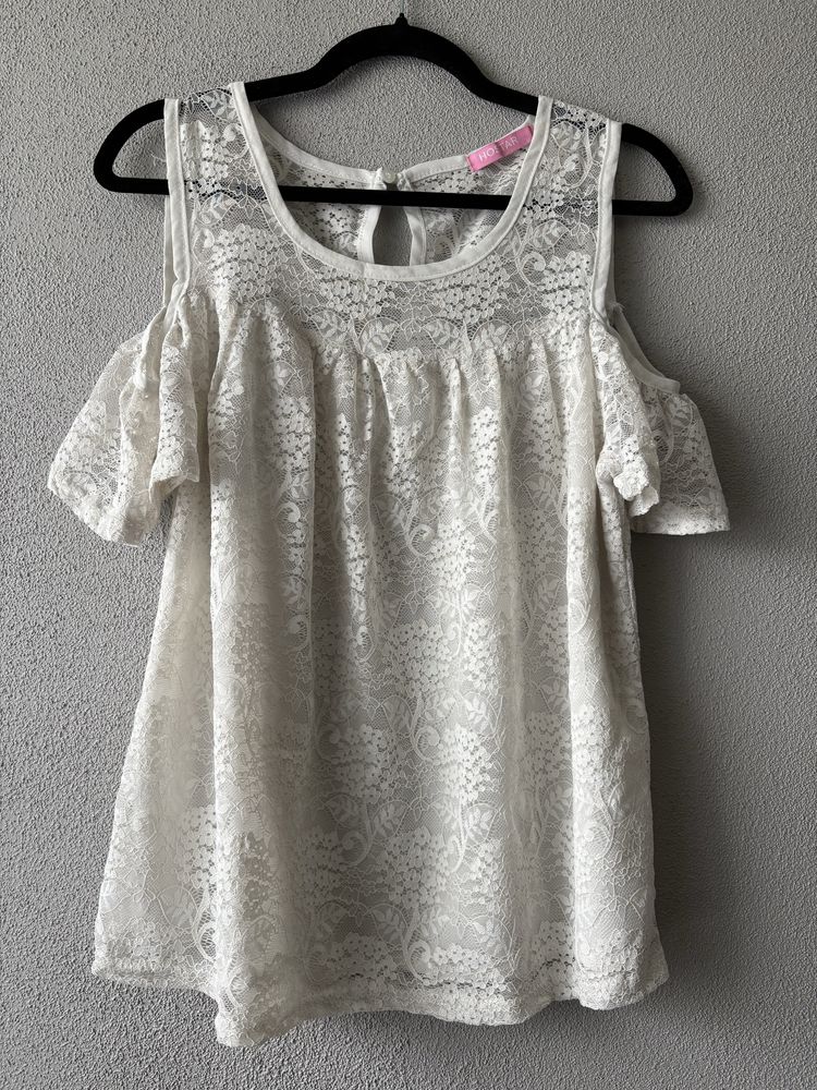 4sztuki Crop top kombinezon bluzka koronka koronkowa kwiatki s m
