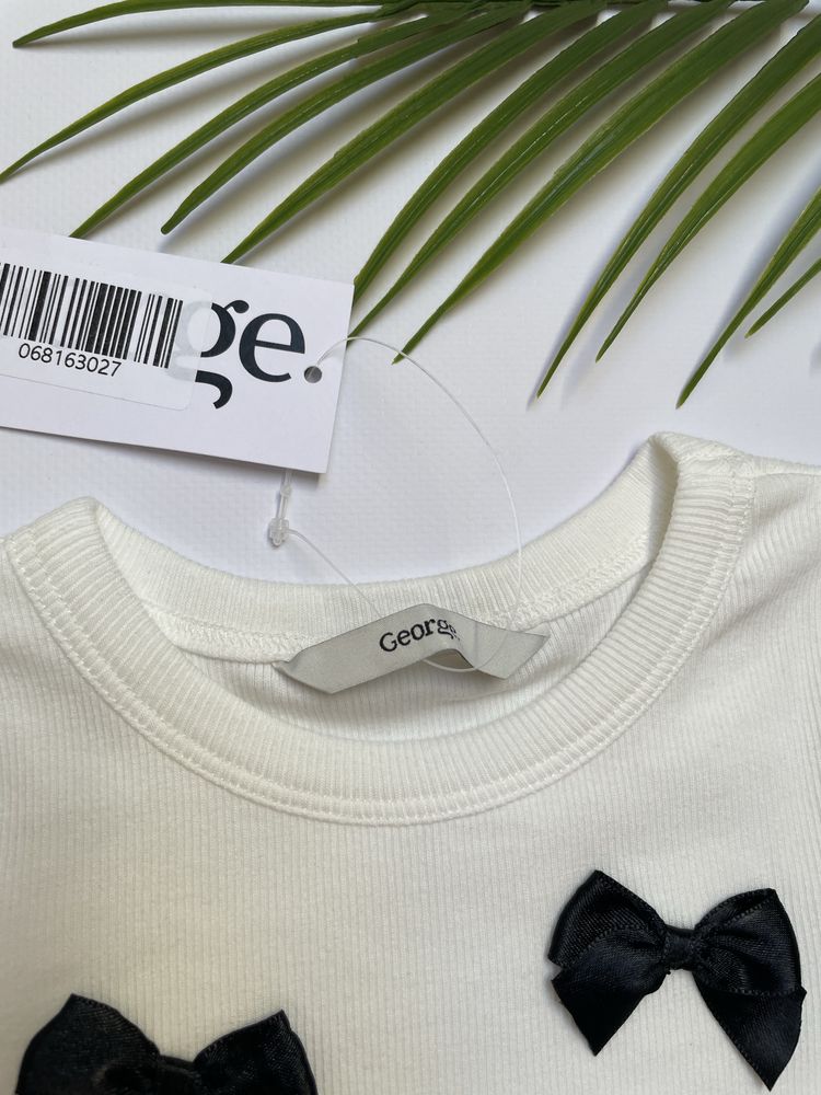 104-110 George 98 biała prążkowana koszulka tshirt z kokardkami prążek