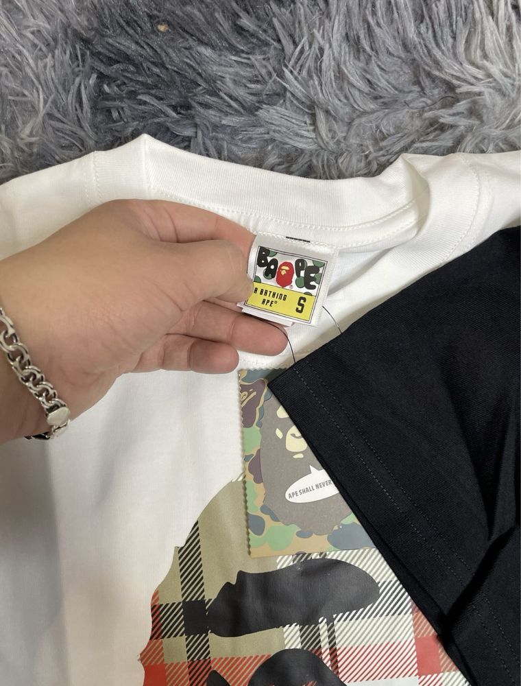 Футболка BAPE x Burberry  барбері дрип бейп чорні біла XS-2XL