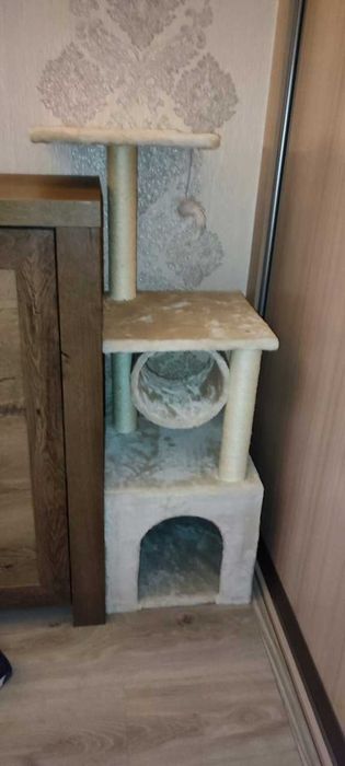 Wysoki drapak legowisko słupek do drapania, wieża do kota beżowy