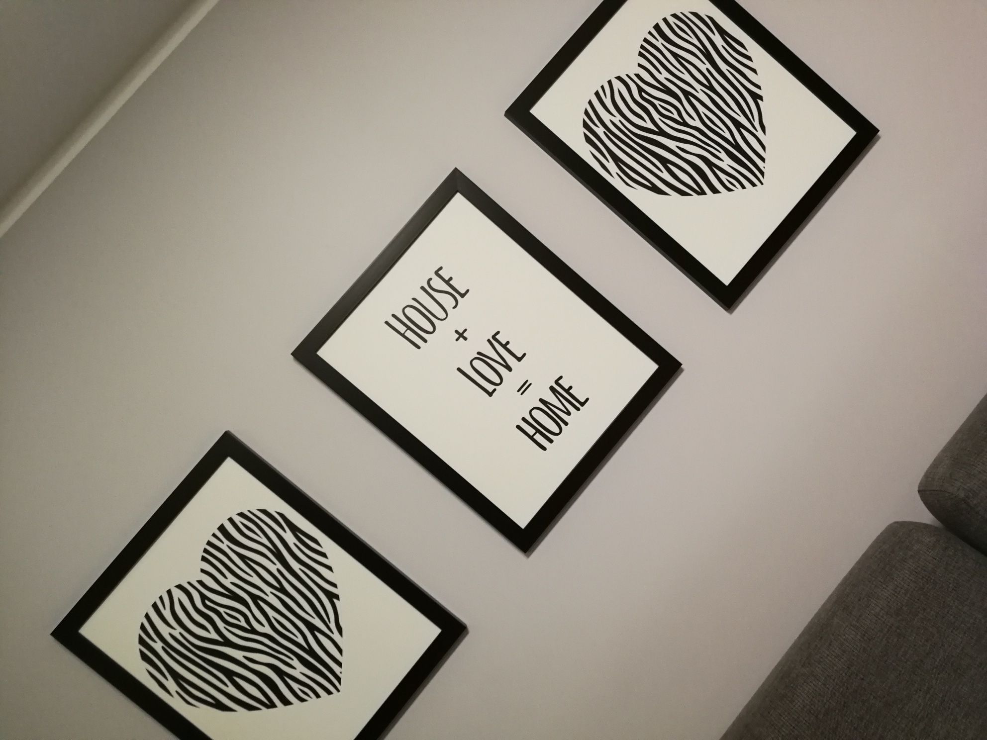 Obraz typograficzny 3 szt serce zebra house home love