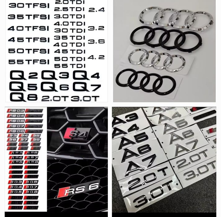 Кільця Audi в решітку багажник на всі моделі хром,чорний глянець