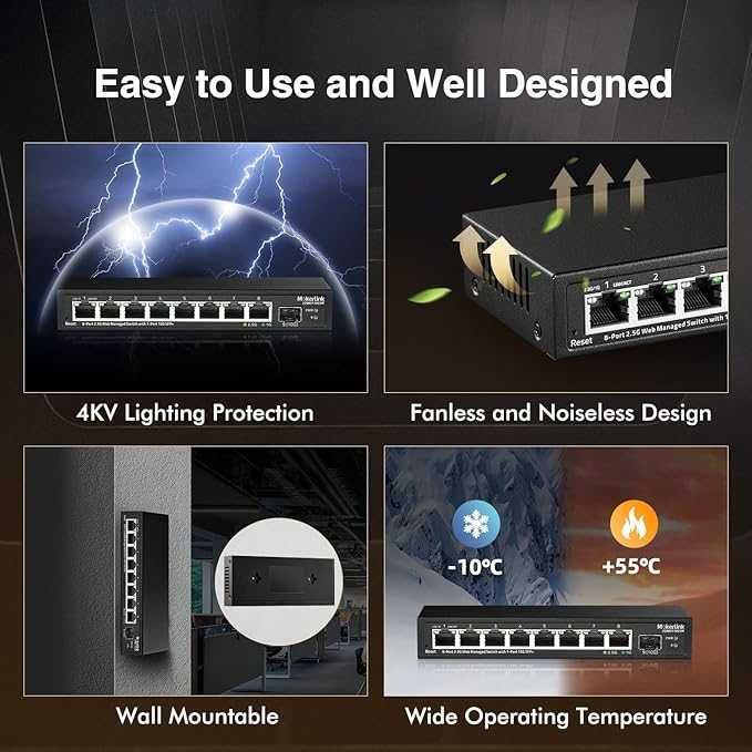 MokerLink 2G080110GSM 8 portów 2.5 Gigabit Managed 10/100/1000 Mbps
