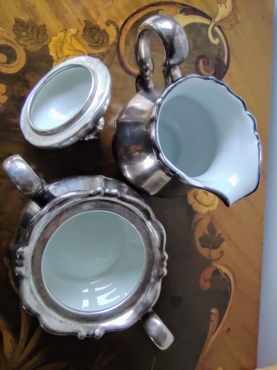 Zestaw porcelana w srebrze WMF Niemcy dzbanek cukiernica mlecznik