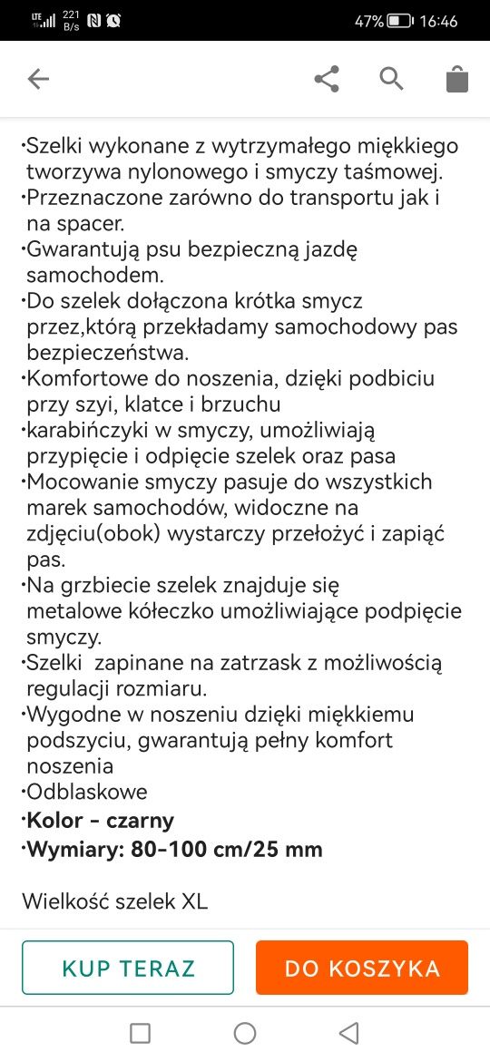 Szelki samochodowe dla psa XL Trixie