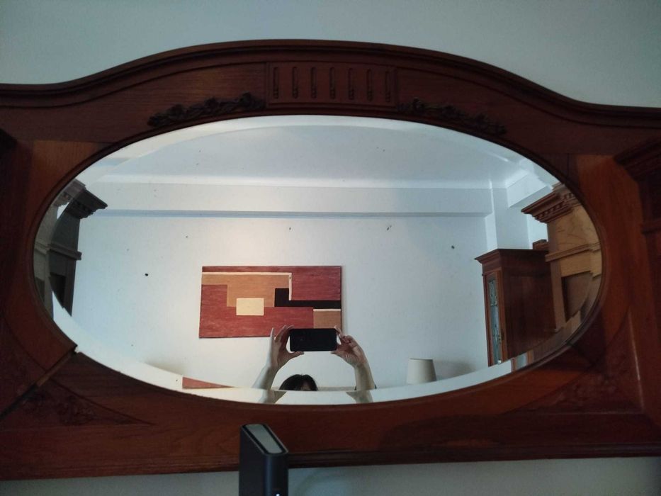 Conjunto 2 móveis madeira séc. XIX - espelhos e mármore incorporados