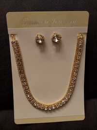 Komplet biżuterii glamour łańcuszek I kolczyki cyrkonie i kryształki
