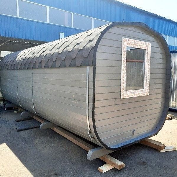 Квадро-Баня 600 х 220 см серая, козырёк над входом, двери стеклянные.