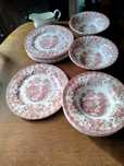 Angielska czerwona porcelana zestaw obiadowy na 6 osób.
