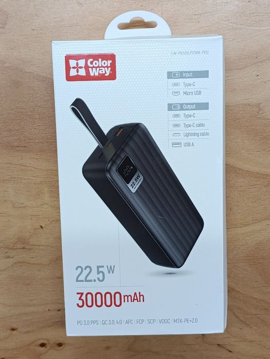 Павербанк ColorWay 30 000 mAh Black (CW-PB300LPC5BK-PDD)