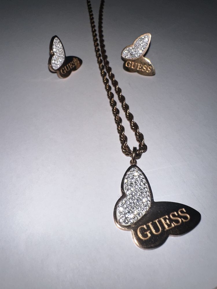 Komplet biżuterii Guess różowe złoto 45cm piękny błyszczący