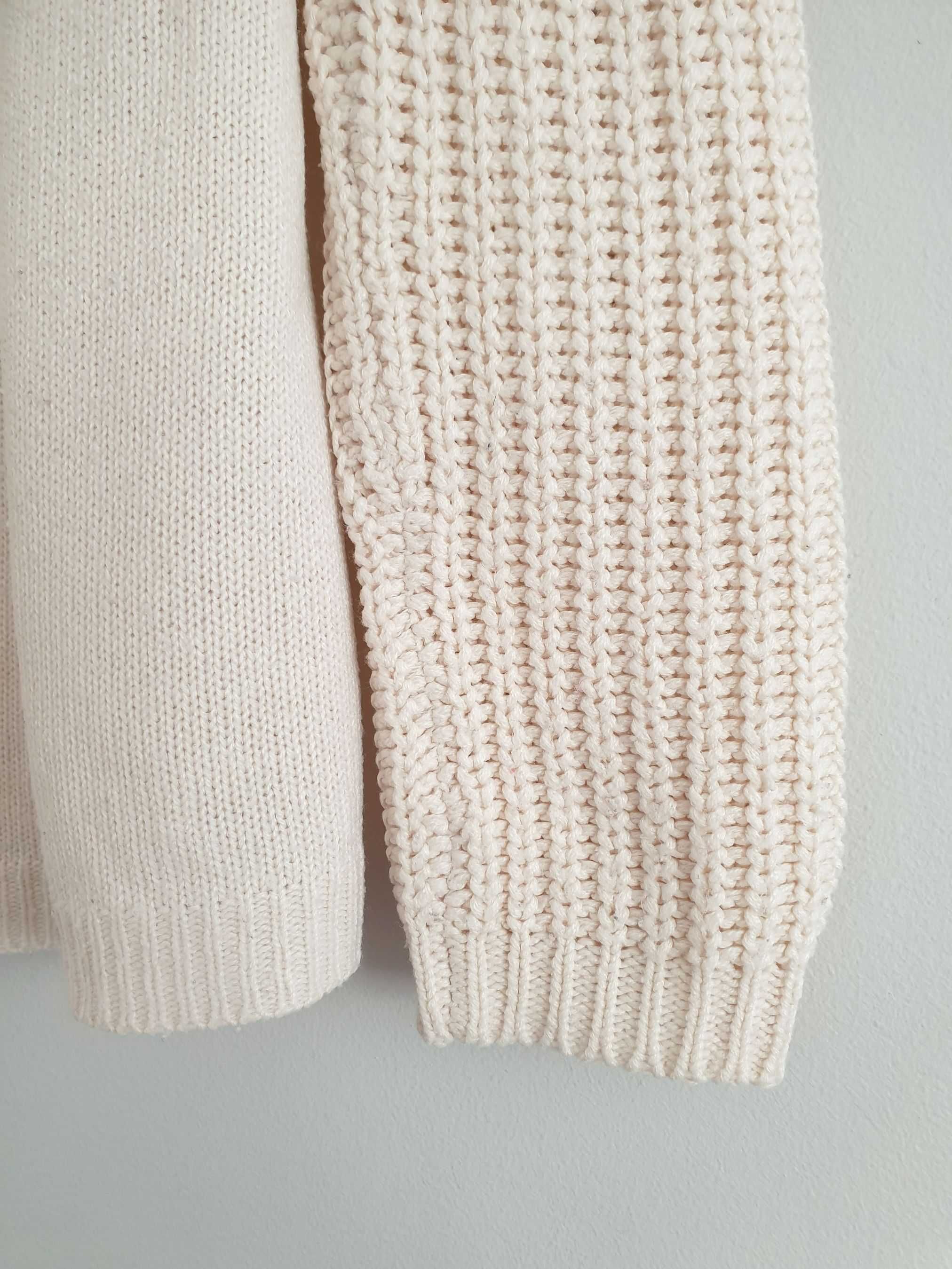 Sweter Śmietankowy Kremowy Luźny Krój Dłuższy Tył Klasyczny Casual M