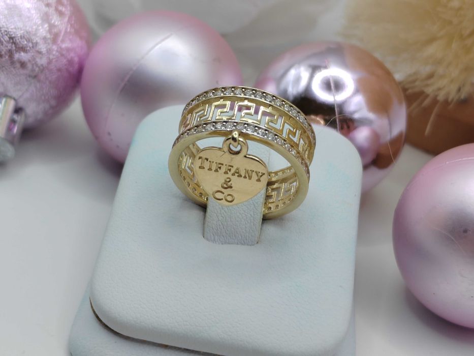 NOWY Złoty Pierścionek Tiffany Grecki Cyrkonie r13 / Złoto 585