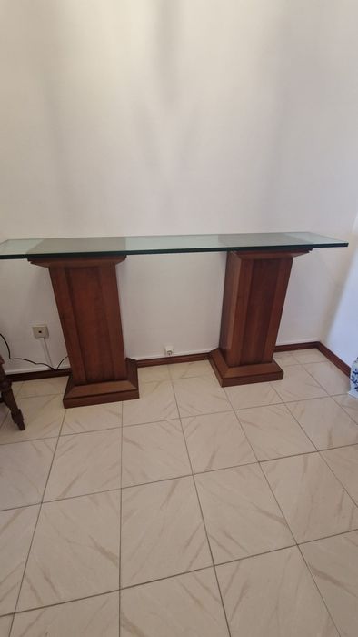 Consola de cerejeira com vidro temperado como novo