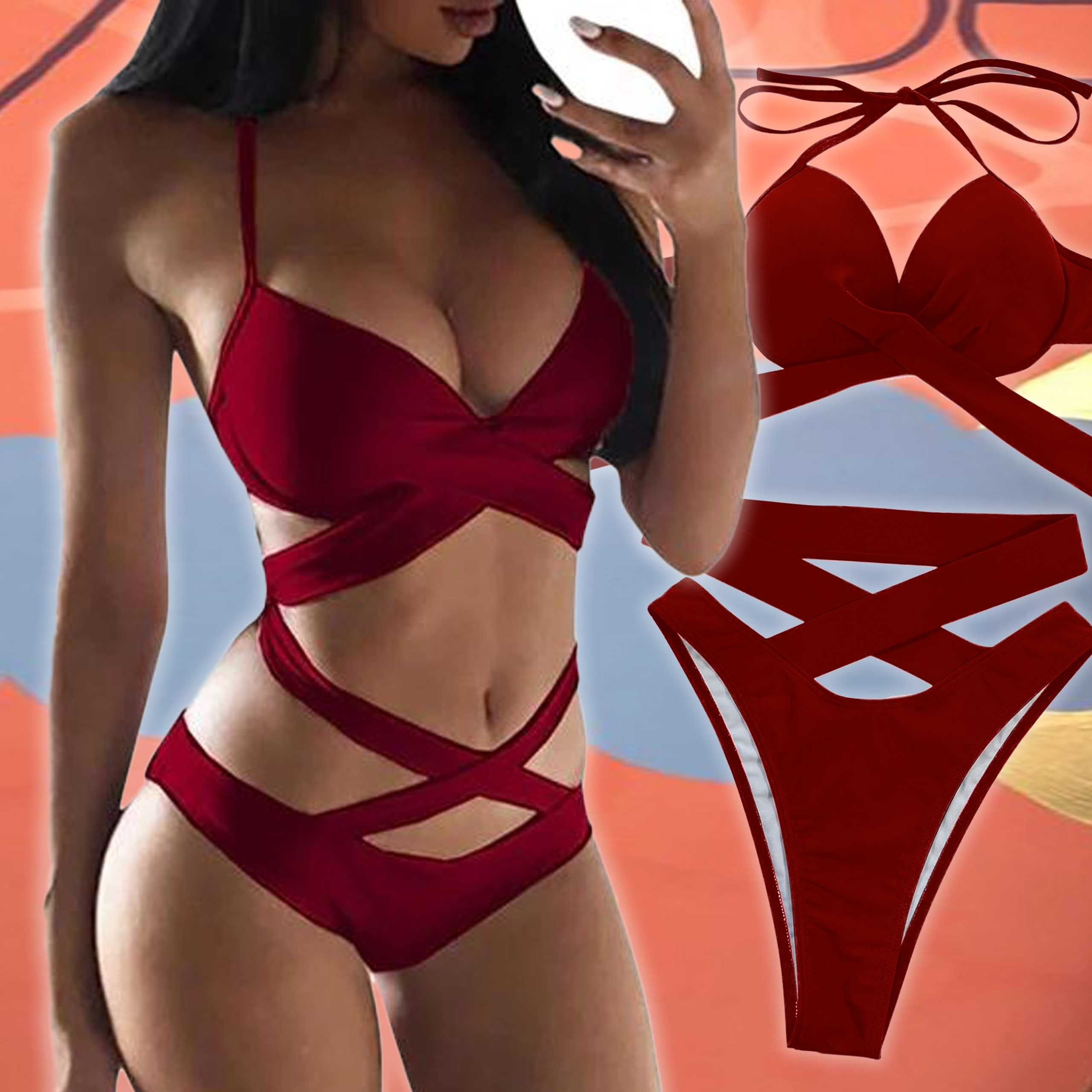 Damski Strój Bikini Strapsy Tanga Kostium Kąpielowy Plażowy M
