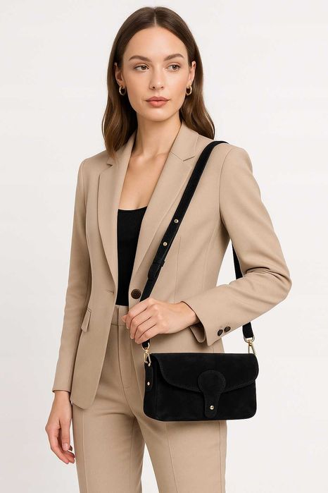 LAURA BIAGGI Torebka Damska Crossbody Czekolada Zamsz Naturalny Skóra