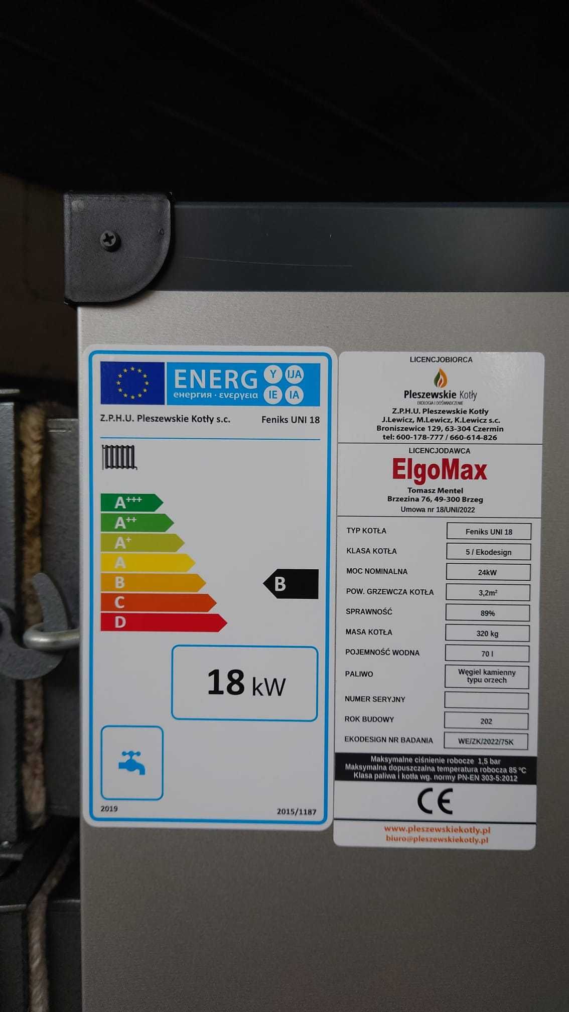 Kocioł 18kW zasypowy na węgiel, orzech (drewno, chrust) 10, 13, 18,24