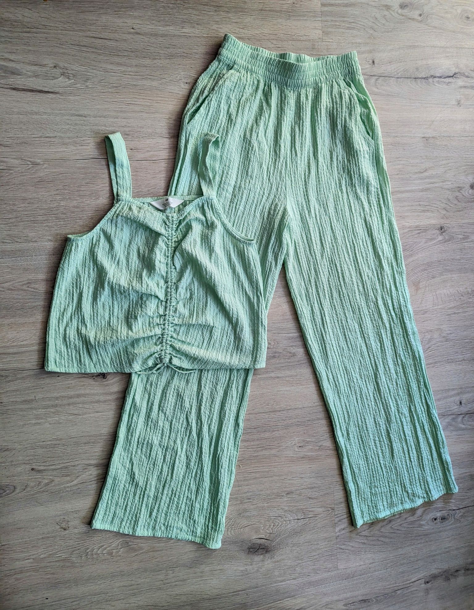Komplet H&M top + spodnie szerokie nogawki rozm.164