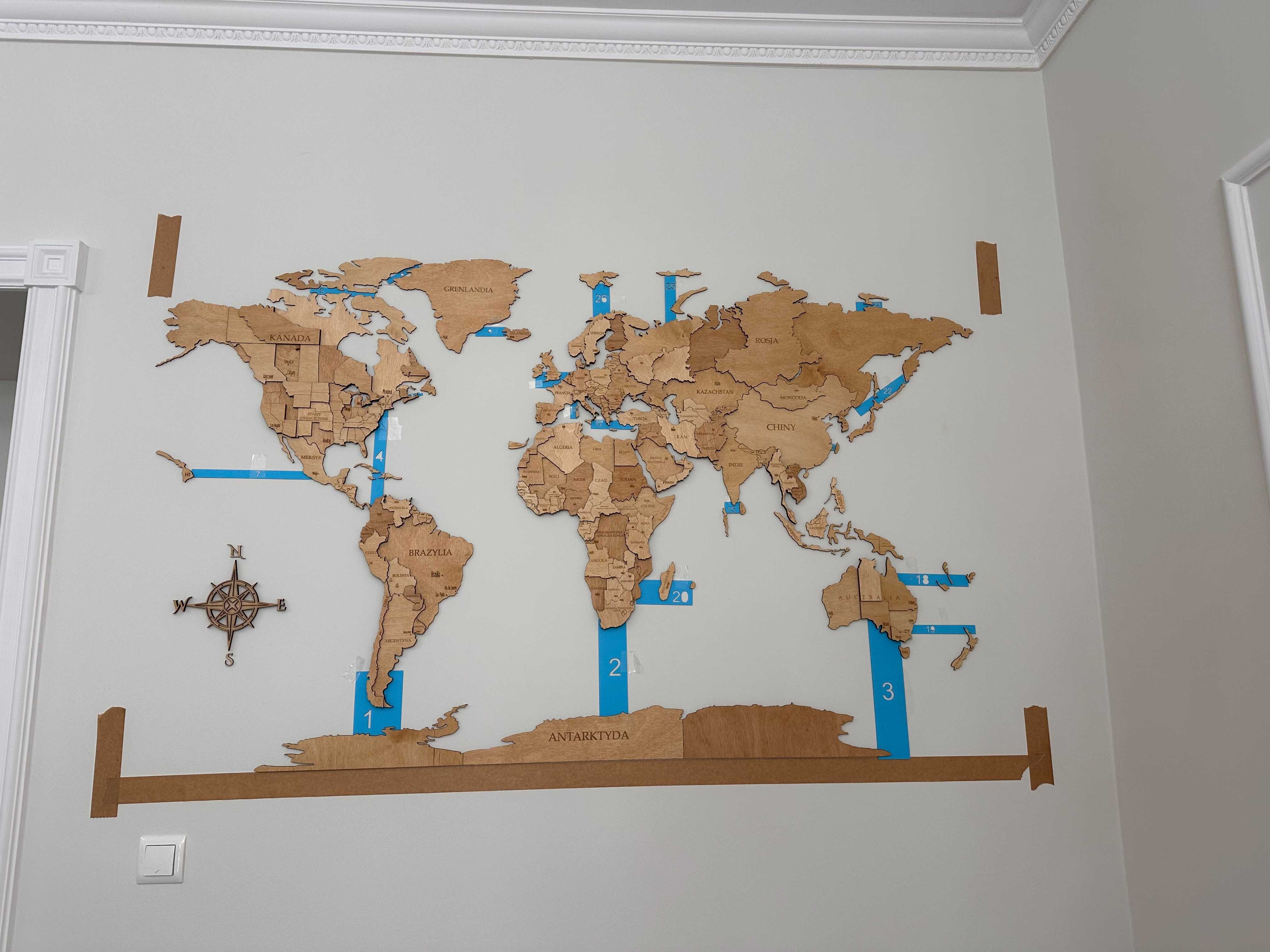 Drewniana Mapa Świata 3D 105x63cm pomysł na prezent