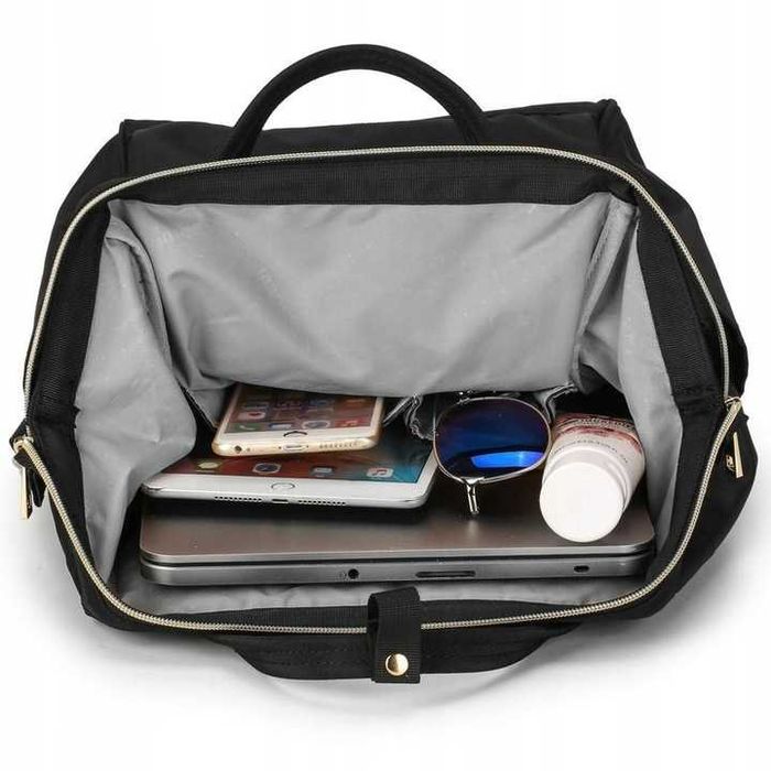 Damski plecak szkolny USB brązowo-szary Torba na laptopa