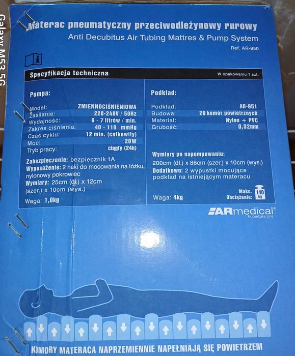 Nowy materac przeciwodleżynowy rurowy Ar"Medical".