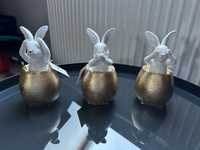 3 Sztuki Figurki Zające w Złotych Jajkach Skorupkach