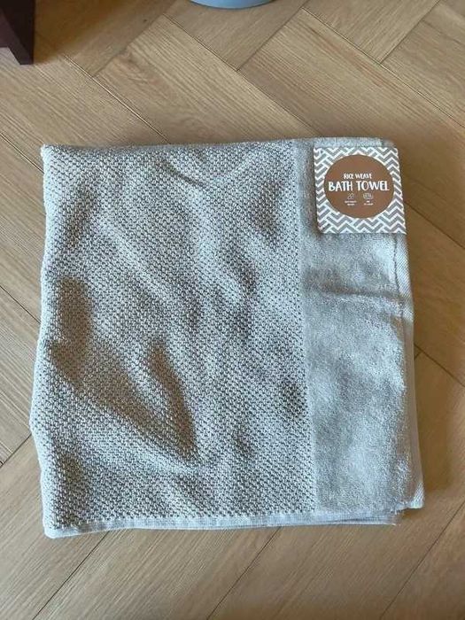 Ręcznik kąpielowy kremowy w splocie ryżowym 70 x 140 cm 505 GSM