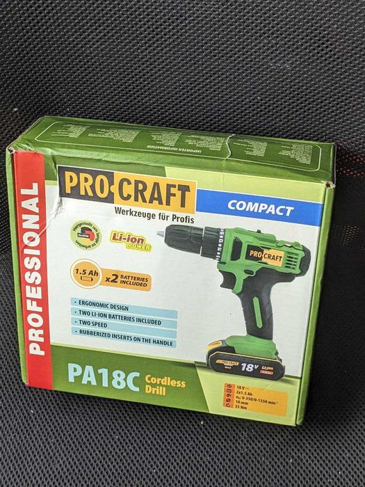 Шуруповерт | Procraft PA18C Compact | Новий 2 акумулятори + Набір біт