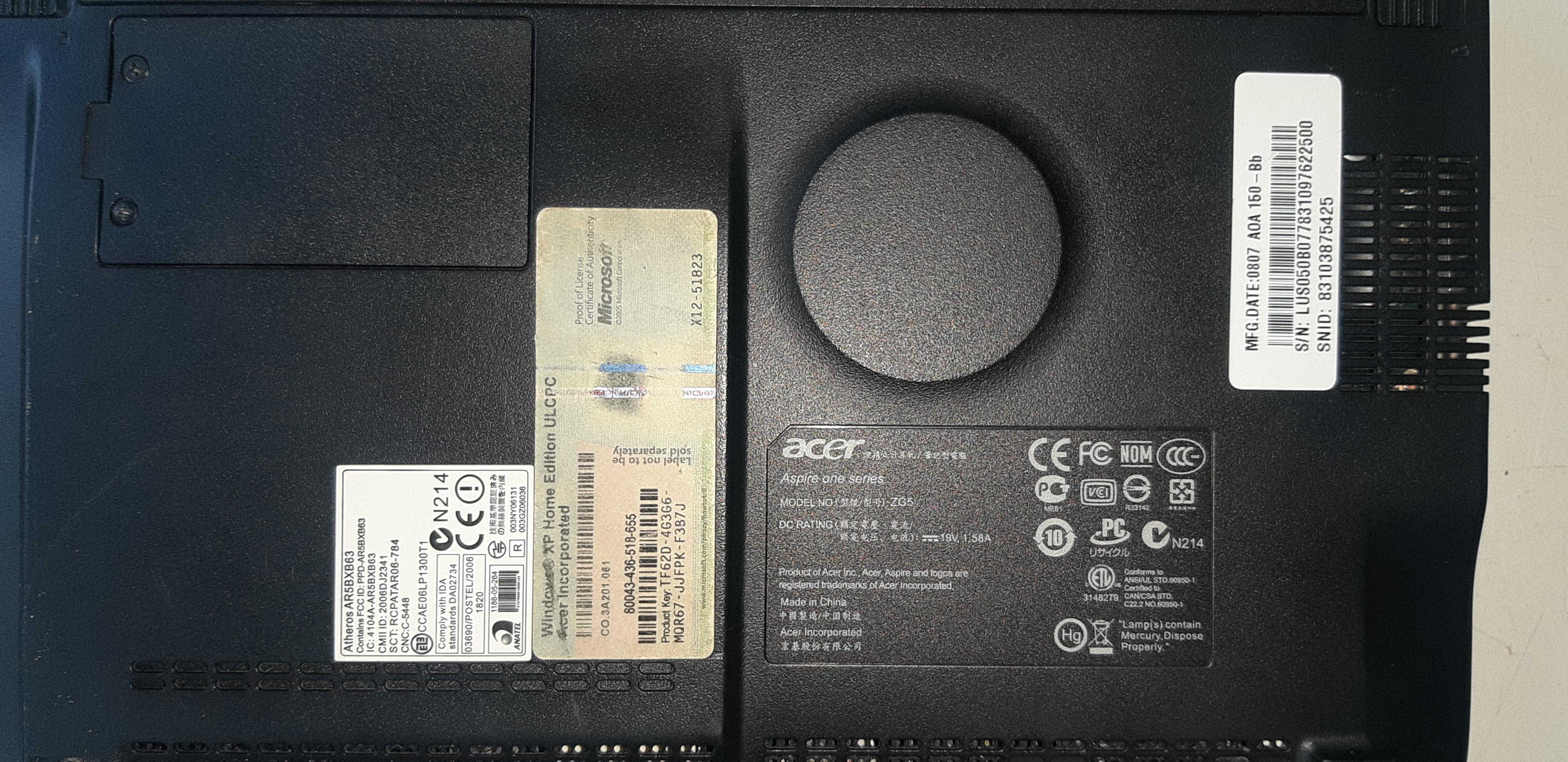 Інтернет нетбук Acer ASPIRE ZG5 ATOM 10,1"/1/160/WXPH/WEBCAM