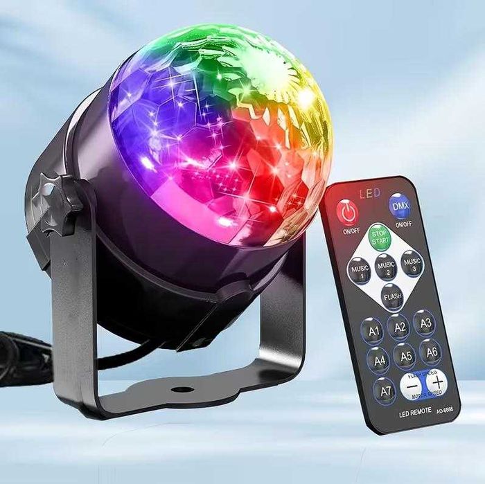 Lampa Disco RGB USB Kula Imprezowa  7 Trybów, Pilot, Regulowany Stojak