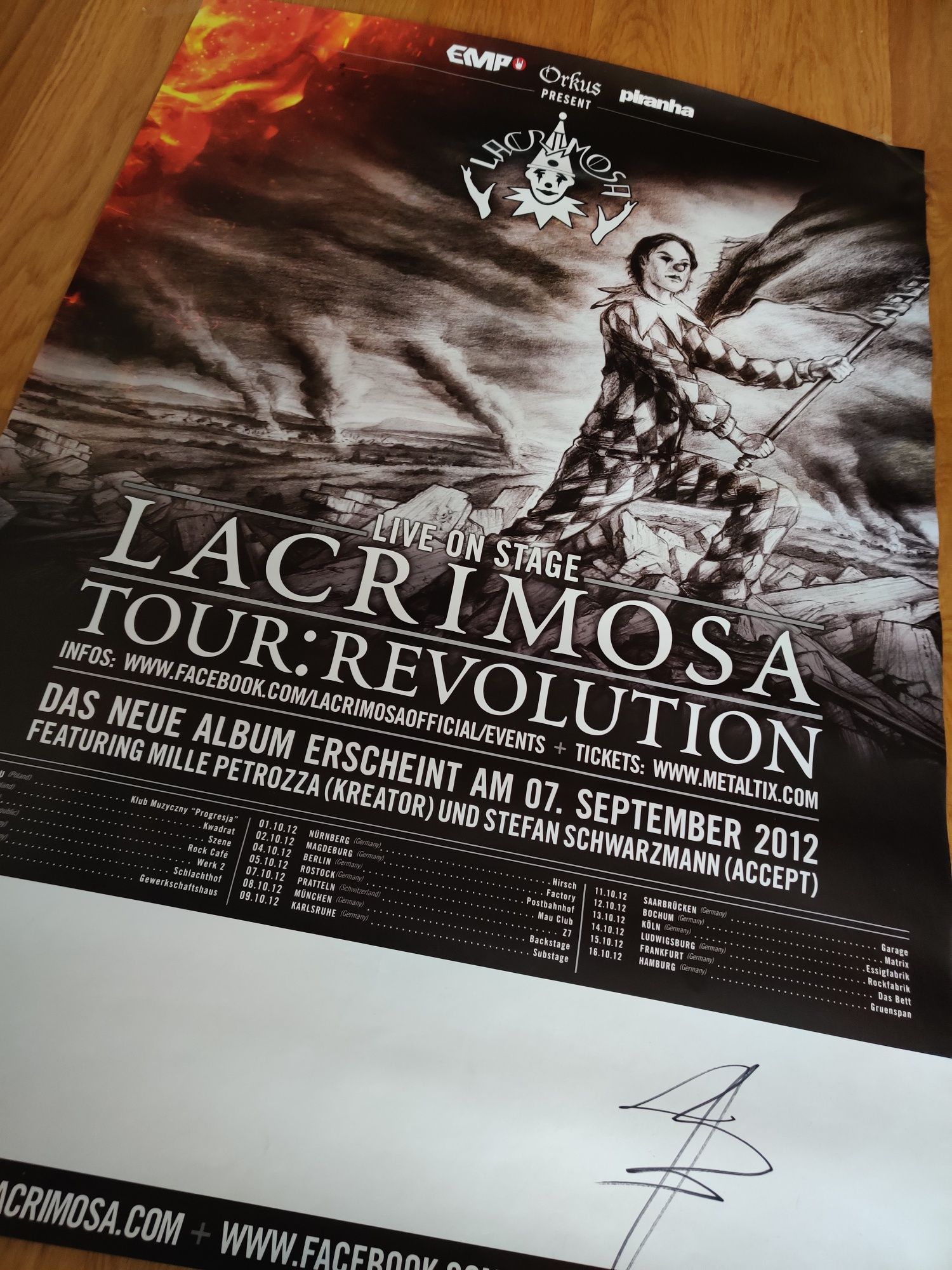 Lacrimosa - Tour: Revolution 2012 - Plakat, autograf Jan Peter Genkel