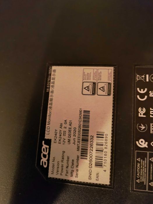 Monitor Acer EK240Y ABI 24" Full HD 75 Hz